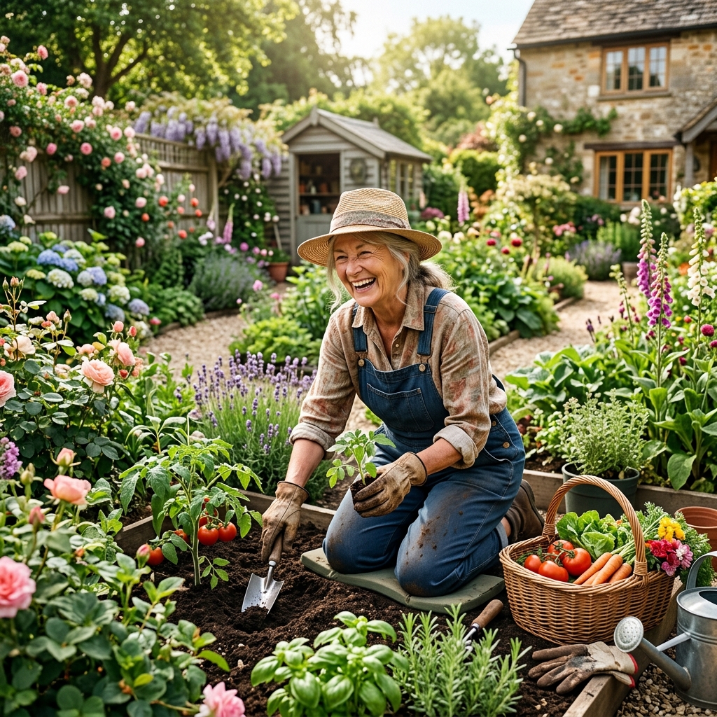 Active senior woman gardening