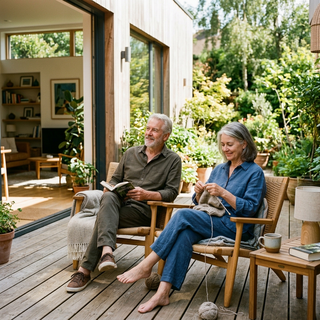 Active senior couple relaxing at home